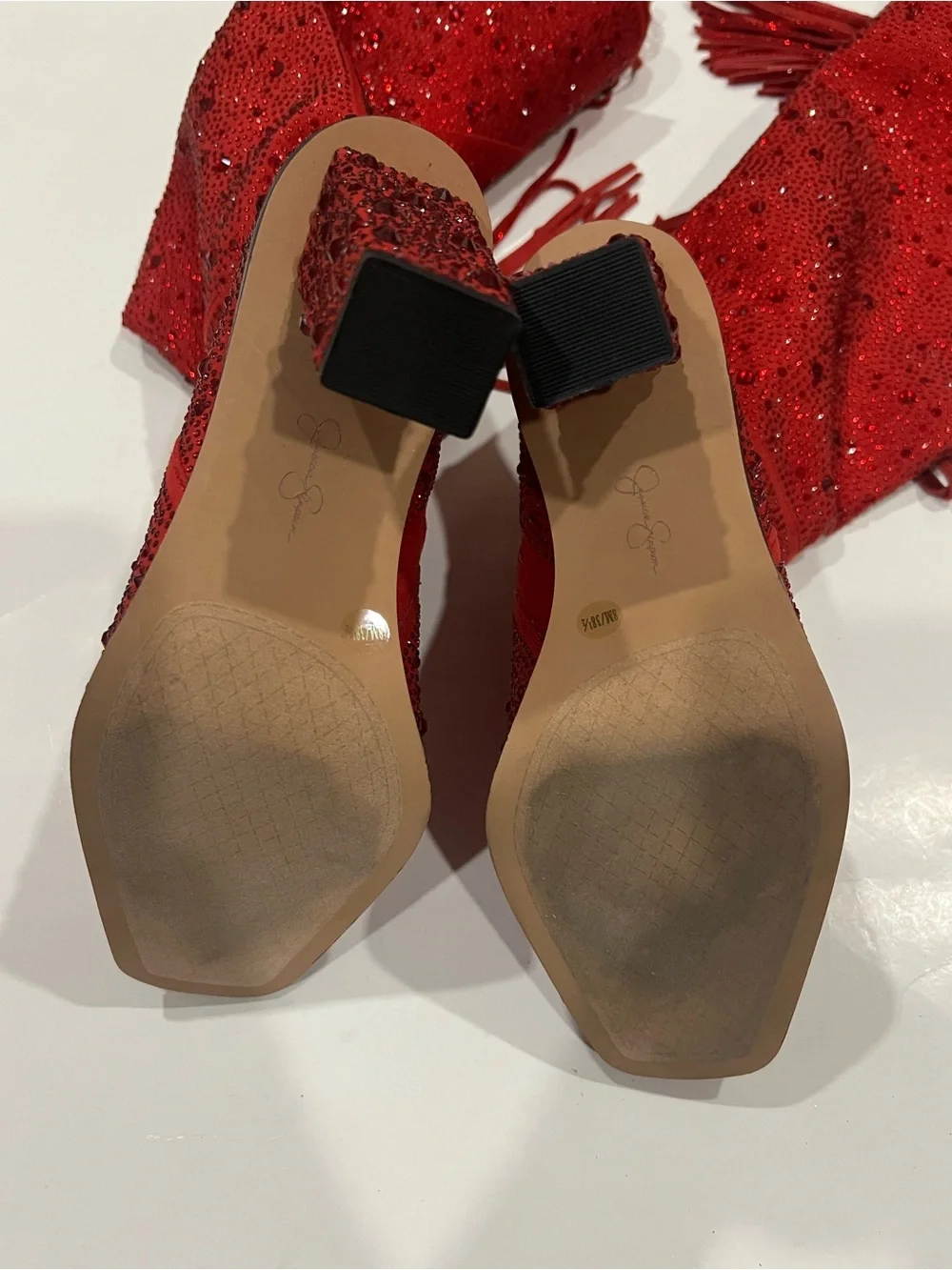 Jessica Simpson Red Rhinestone Tall Fringe Boots